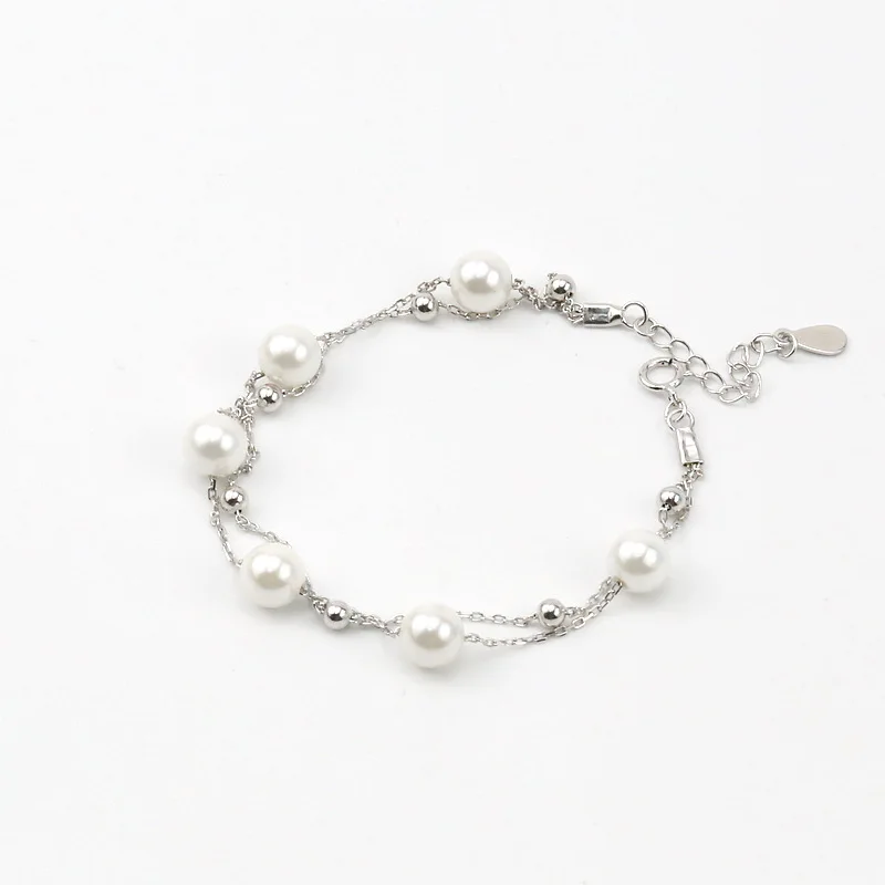Корейский модный простой браслет из стерлингового серебра 925 пробы с жемчугом