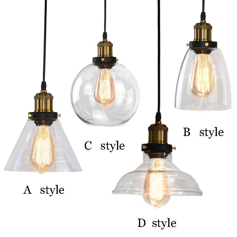 Blueking Винтаж Прозрачное Стекло Подвесные Светильники Светильник Loft Ретро E27