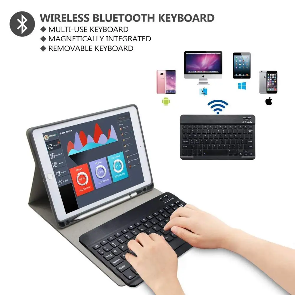 Для iPad 6th 9 7 2017/2018 чехол с клавиатурой W Карандаш Держатель смарт подставка для Air 3