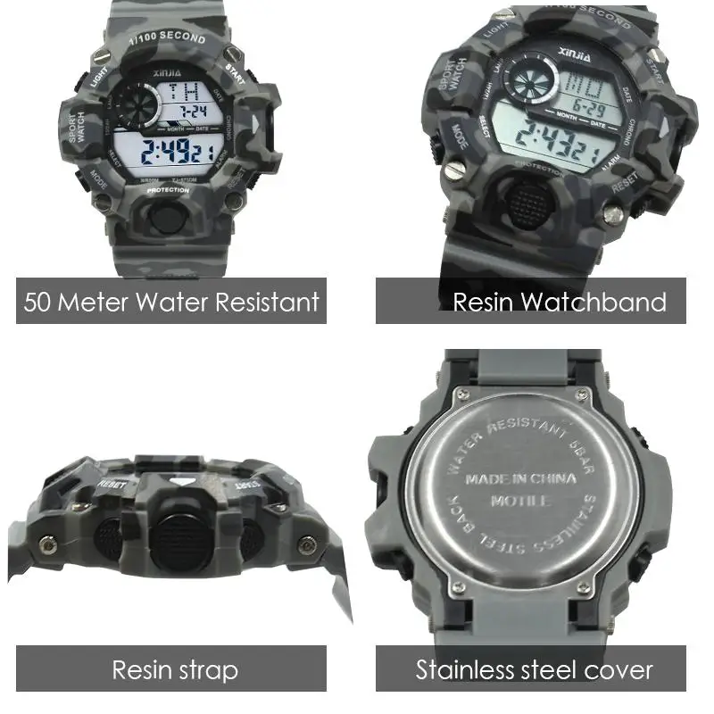XINJIA Мужские Цифровые спортивные часы люксовый бренд Reloj para hombres камуфляжные