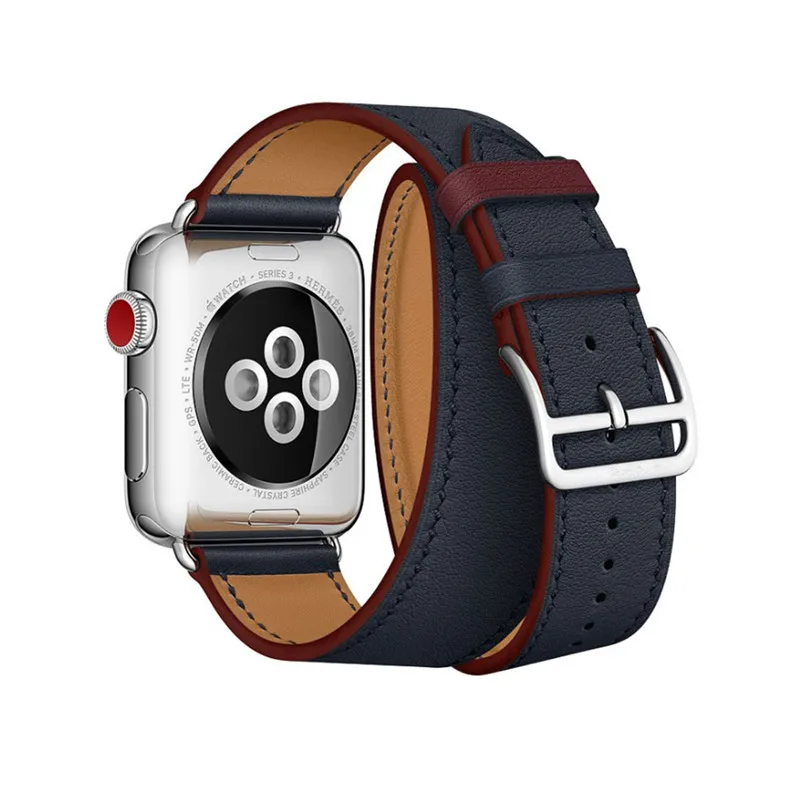 Blue Red Двойной тур ремешок для Apple Watch серии 5 4 3 2 1 ремешок для iWatch Ремень Высокое качество Натуральная кожа петля 38 мм/40 мм/42 мм/44 мм - Цвет ремешка: Blue Red