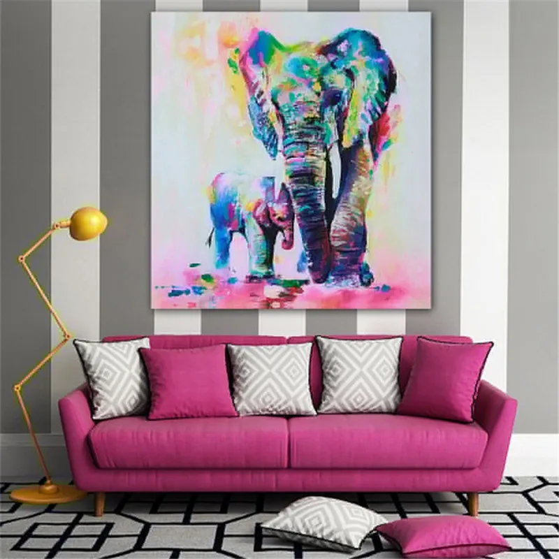 HAOCHU Elephant Painting Animal Digital printing Nordic Home Decor Wall Handing Art Picture Posters Canvas Living Room Corridor | Дом и сад