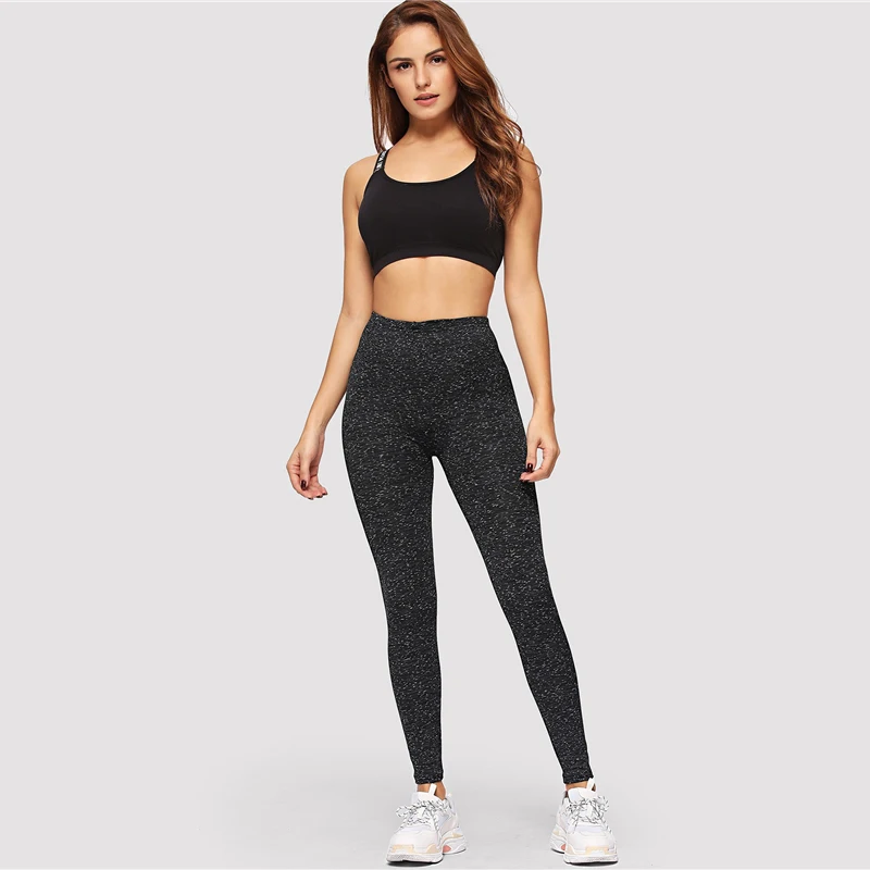 SweatyRocks, черные конфетти леггинсы, высокая талия, для тренировок, для отдыха, облегающие женские леггинсы,, весенняя одежда для активного отдыха, однотонные леггинсы