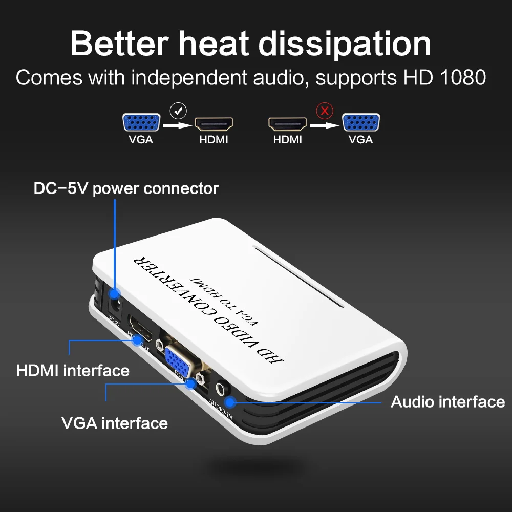 Высококачественный мини адаптер VGA HDMI конвертер VGA2HDMI цифровой аналоговый HD 1080p