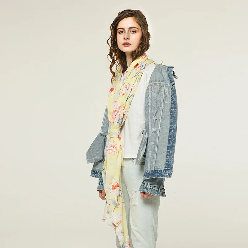 Женский мягкий хлопковый шарф с цветочным принтом 90x180 см |