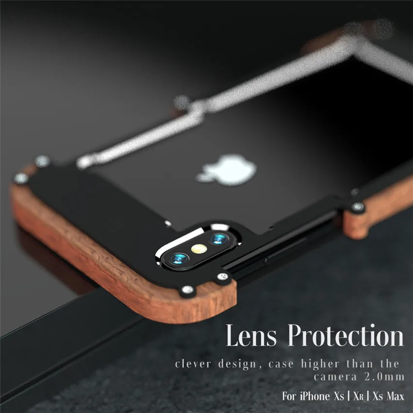Чехол R Just для Apple iPhone XS XR Роскошный Жесткий металлический алюминиевый деревянный