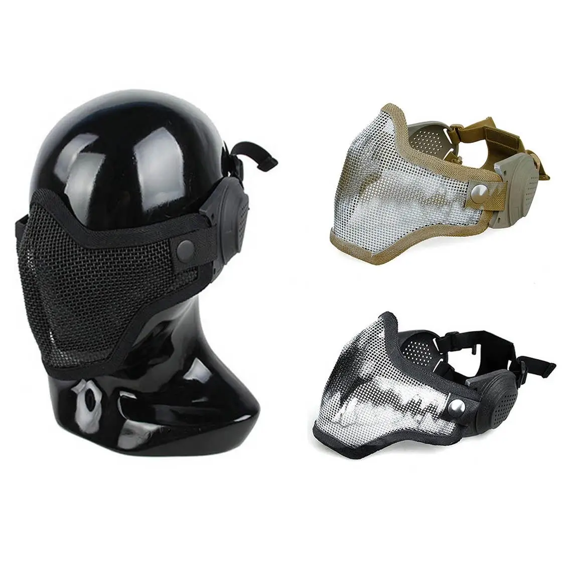 

BK KK TMC Airsoft Paintball CS Game Camouflage Cover Tactical Wire Mesh Half Face Cover with Ear Protection