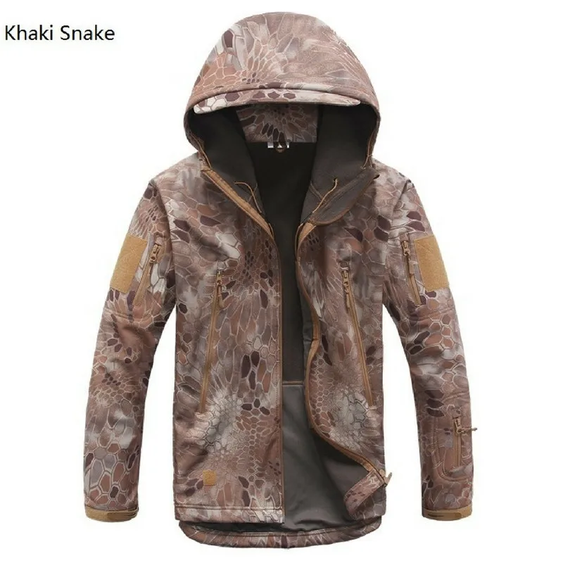 Khaki Snake Дропшиппинг скрытень Акула кожа софтшелл V5 Военная тактическая куртка мужская водонепроницаемая куртка камуфляжная с капюшоном армейская камуфляжная одежда - Цвет: Khaki Snake