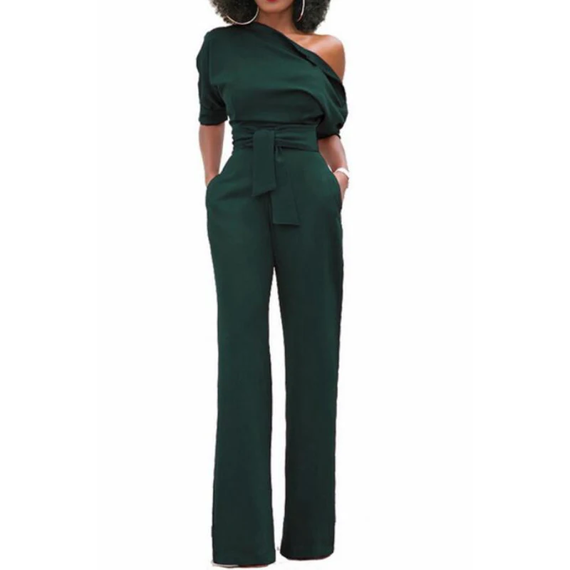Fanco Women Jumpsuit One Shoulder with Sashes Pockets Officewear Romper Combinaison  Female Jumpsuits For Elegant Lady Clothing