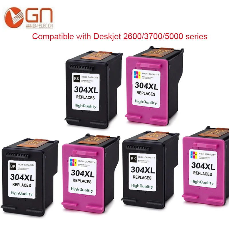 Чернильные картриджи GN 6PK восстановленные для HP 304XL 304 черные совместимые с DeskJet 3720