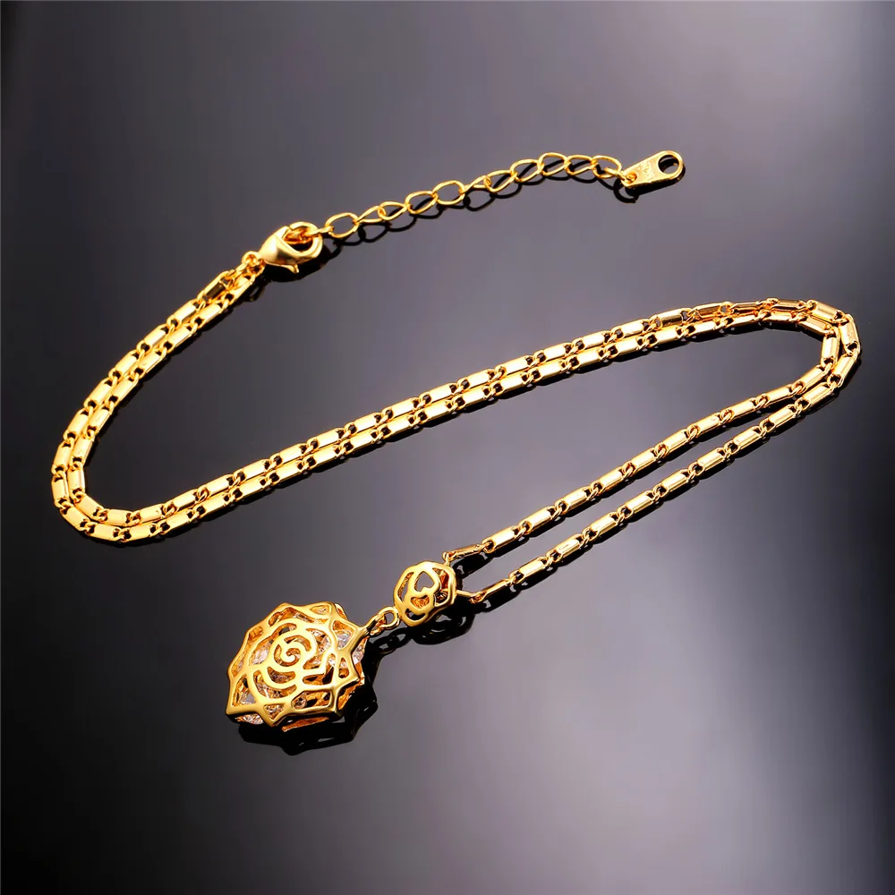 U7 Женский Роза Цветок Подвеска С Камнями Ювелирные Изделия Золотой/Серебряный