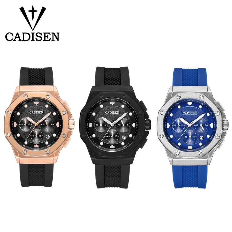 

CADISEN Mens Watch Sport Chronograph Silicone Strap Quartz Army Military Watches Clock Men Brand Luxury Male Relogio Masculino