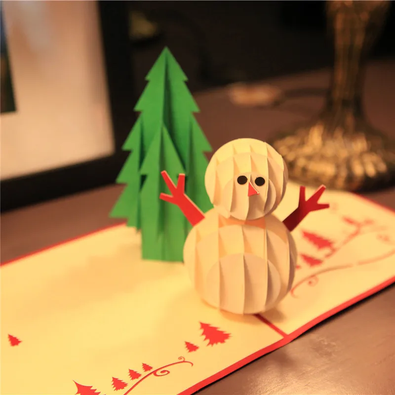 3d головоломка Рождественская открытка снеговики елки papercraft поздравительная
