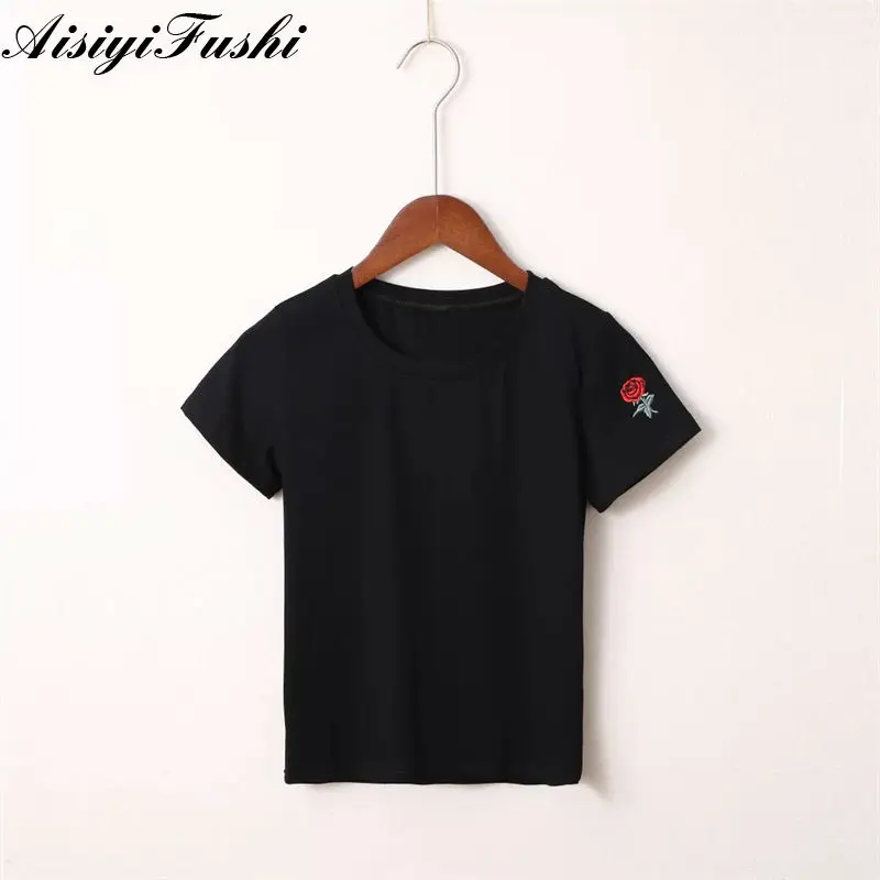 Кроп топ женский футболка из высококачественного хлопка с розой летний красной