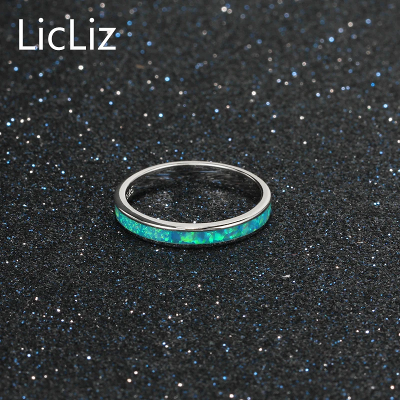 LicLiz, 925 пробы, Серебряное обручальное кольцо для женщин, простой синий пасьянс, опал, кольцо для помолвки, драгоценный камень, кольца вечности LR0360