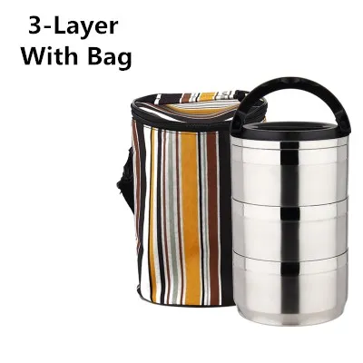 3-Layer with Bag Высокое качество 304 нержавеющая сталь Ланч-бокс для детей для пикника многослойный Бенто-бокс кухонный пищевой контейнер Теплоизоляционный Ланч-бокс - Цвет: 3-Layer with Bag