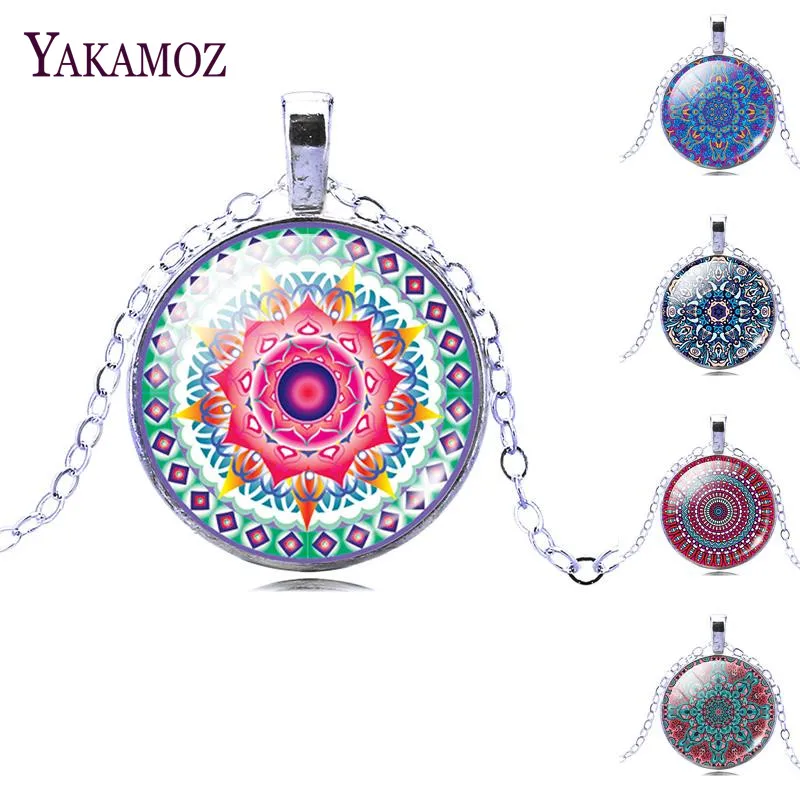 Цепочка серебряного цвета с подвеской в виде буддистского цветка мандалы модное