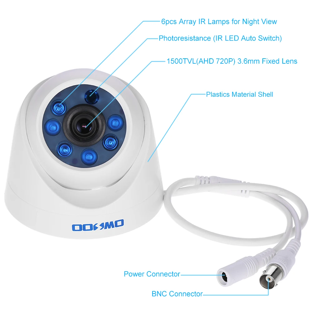 Owsoo 4 шт. 720 P 1500tvl AHD CCTV Камера комплект безопасности Камера S 1/" CMOS 6 шт. массив инфракрасный лампы для мотоциклов Ночное видение с 4* 60ft кабель