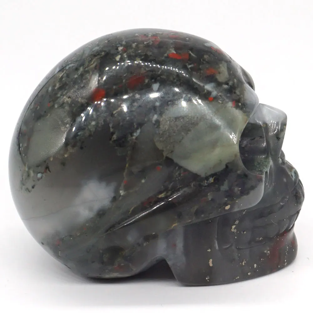 Статуэтка череп натуральный кровяной камень кристалл резная статуя