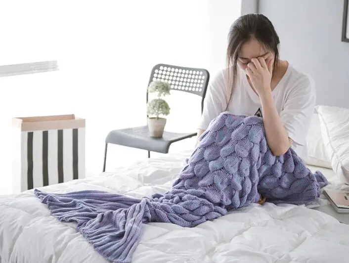 Fish scales purple YOYIHOME горячая Распродажа, вязаное одеяло «хвост русалки», одеяло «Русалочка» для взрослых/детей, вязаное кашемировое одеяло для телевизора и дивана - Цвет: Fish scales purple