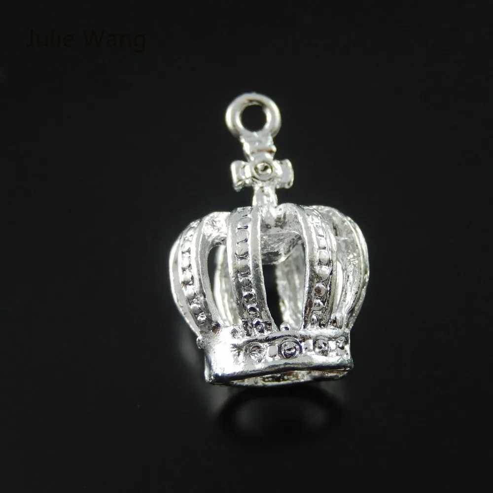 Julie Wang, 5 шт., амулеты, сплав, яркое посеребренное покрытие, полые, 3D форма короны, Шарм для браслета, подвеска, аксессуары для изготовления ювелирных изделий