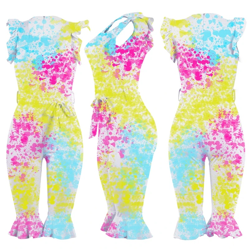Женский сексуальный Летний комбинезон с круглым вырезом без рукавов боди рюшами