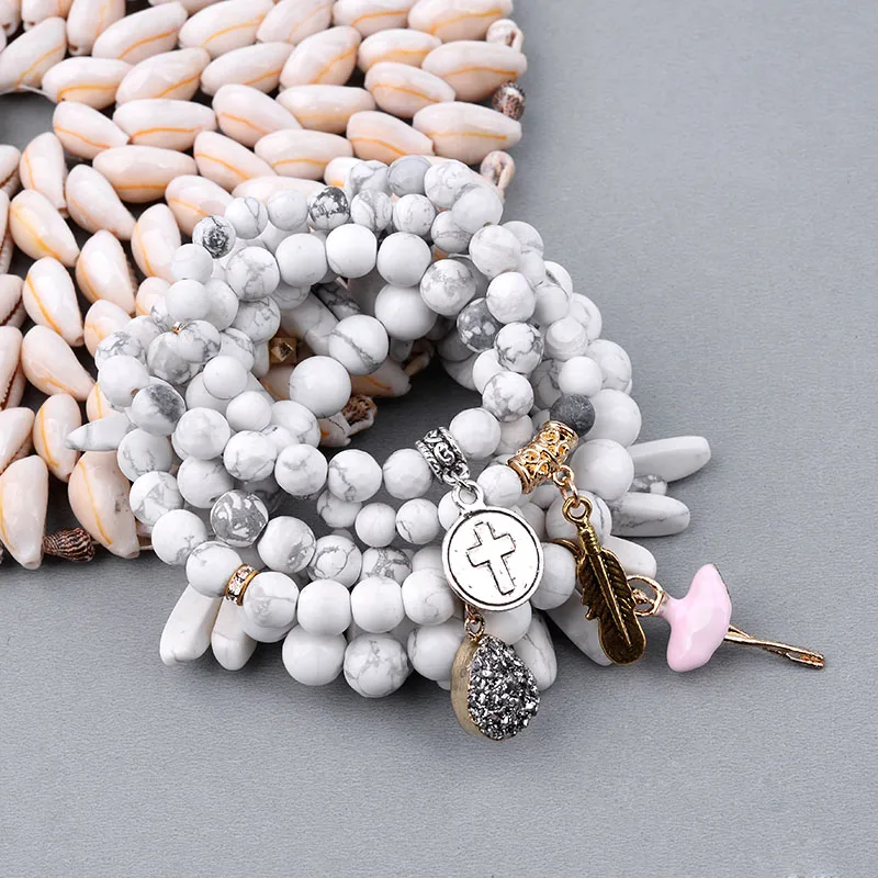 Комплект браслетов BOJIU из натурального камня Howlite для женщин модный браслет с