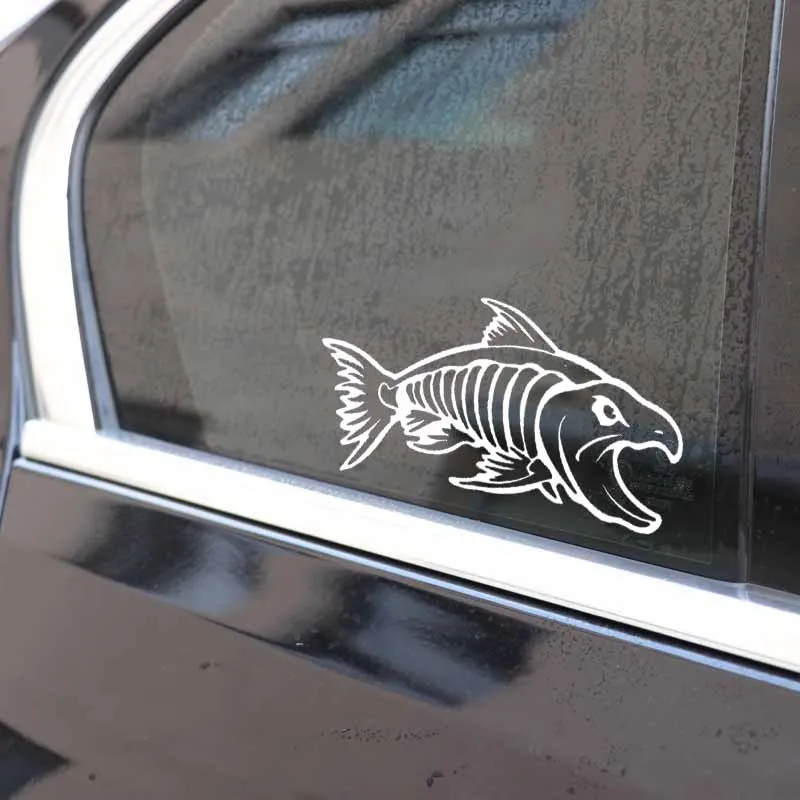 YJZT 16.8CM*9.6CM Car Sticker Aggressive Salmon Fish Skeleton Vinyl Decals Black/Silver C24-0933 | Автомобили и мотоциклы