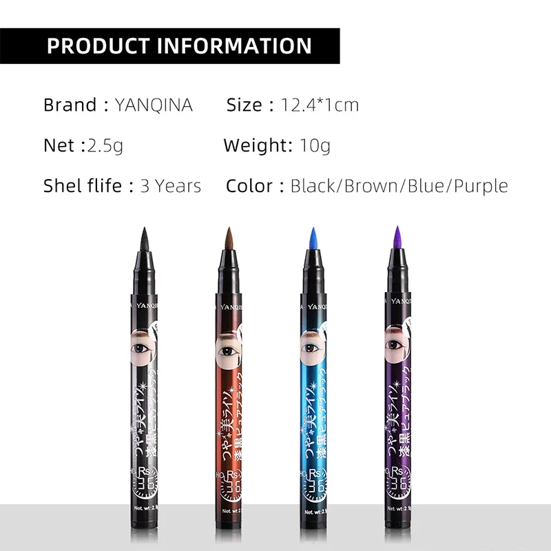 60 шт./партия yanqina 36H черная водостойкая жидкая подводка для глаз Make Up beauty Comestics долговечная подводка для глаз косметические карандаши