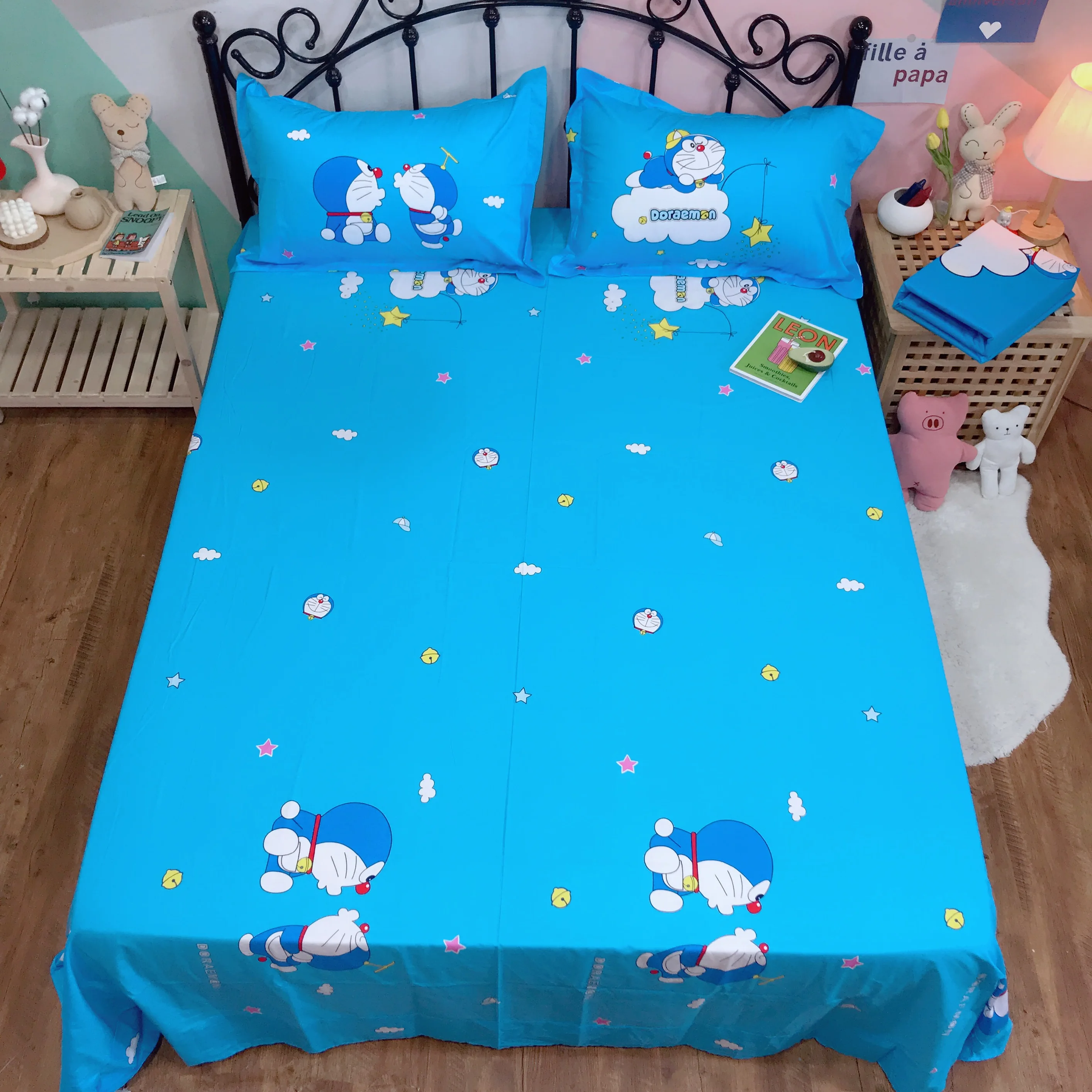 Комплект постельного белья с рисунком Doraemon для мальчиков 100% хлопковое стеганное