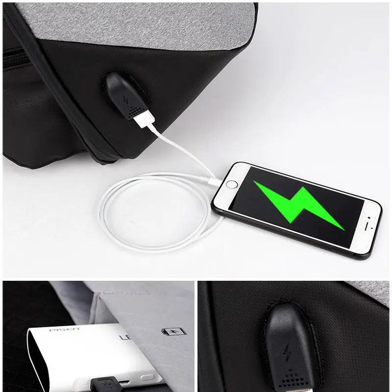 Мужской водонепроницаемый рюкзак с защитой от кражи и USB разъемом роскошный для