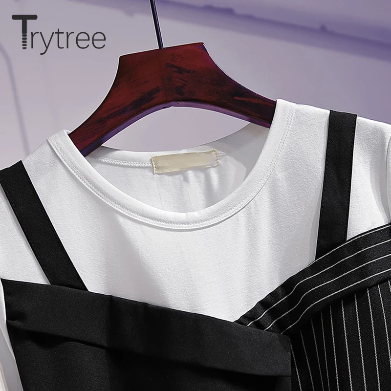 Trytree летнее женское платье из полиэстера повседневное хлопковое с круглым