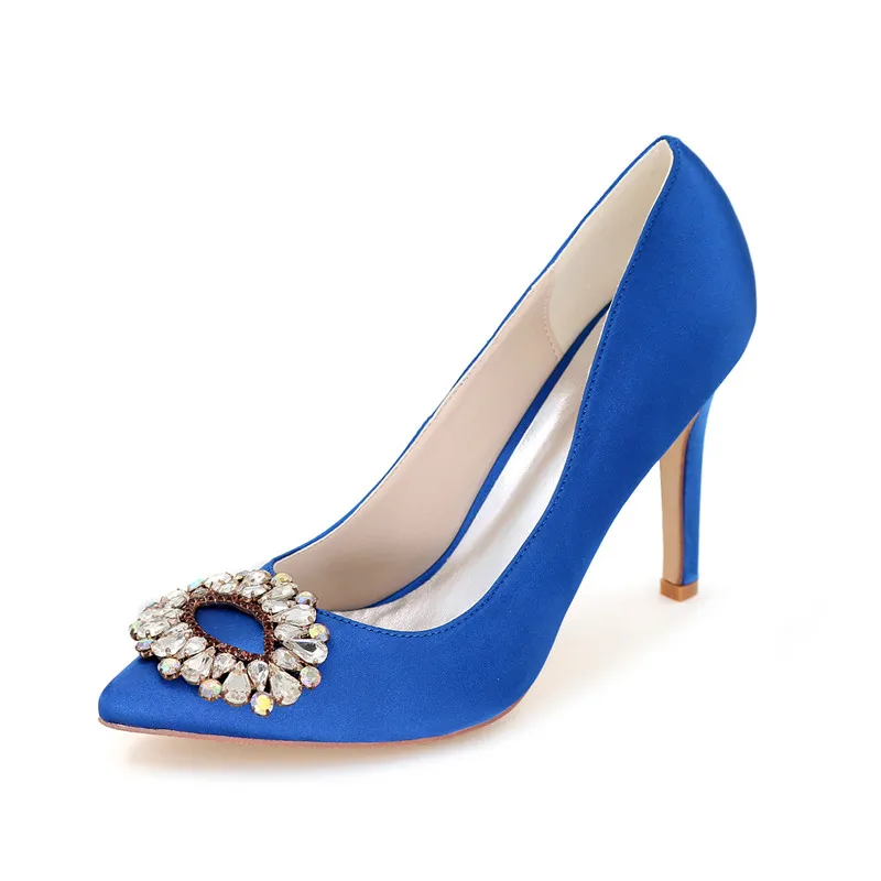Royal Blue 1 OnnPnnQ/атласные вечерние туфли на среднем каблуке, женские туфли с квадратным носком, без шнуровки, на каблуке, для выпускного вечера, вечерние, свадебные, дамские модельные туфли-лодочки - Цвет: Royal Blue 1