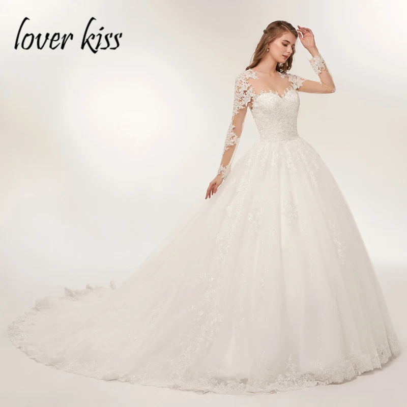 Lover Kiss свадебное платье с кружевами роскошное прозрачное Тюлевое свадебное платье с длинным рукавом расшитое бисером свадебное платье vestido de noiva