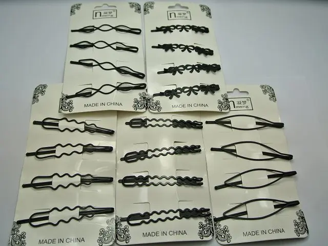 20 Ассорти черные металлические плоские заколки для волос банты волнистые
