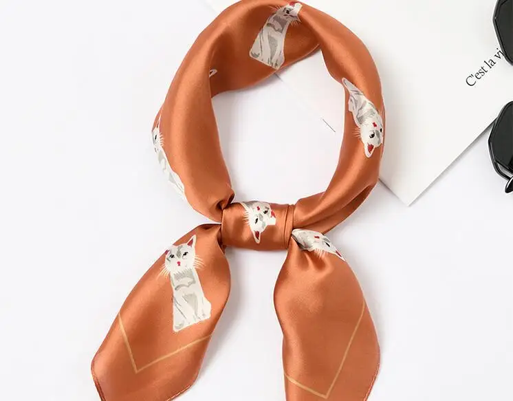 

Yishine 60*60 CM Women Multifunction Polyester Silk Scarf Cute Cats Printed Satin Small Square Wraps Scarves Shawl Bag Decor