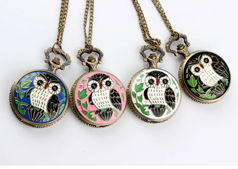 Прекрасный Черный и белый цвета Сова кварцевые карманные часы Подарочное