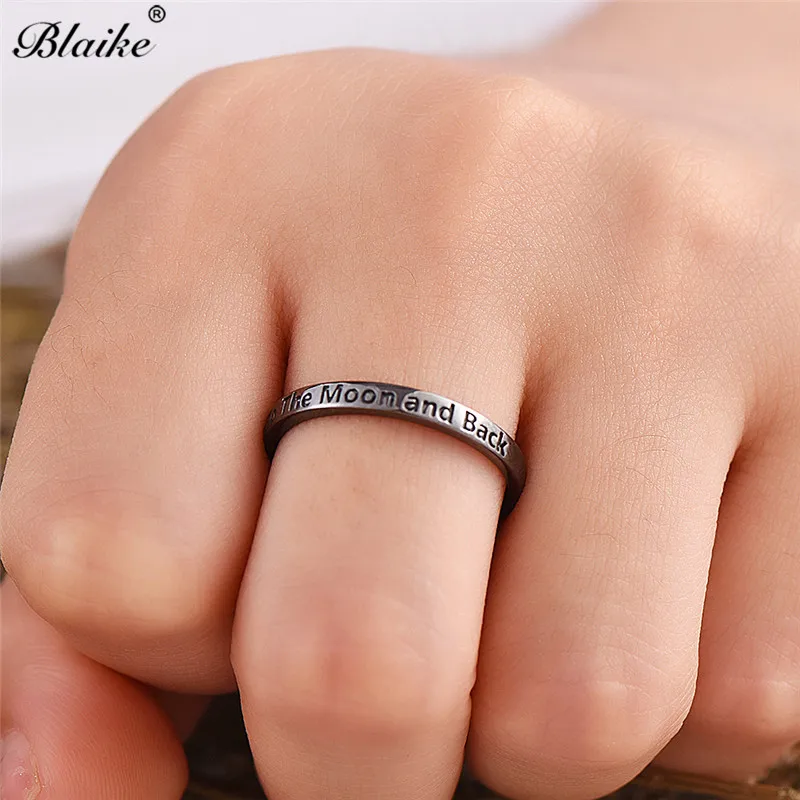Blaike 925 пробы, серебряные кольца для женщин и мужчин, черное минималистичное кольцо с буквами, женское мужское повседневное тонкое кольцо, хорошее ювелирное изделие