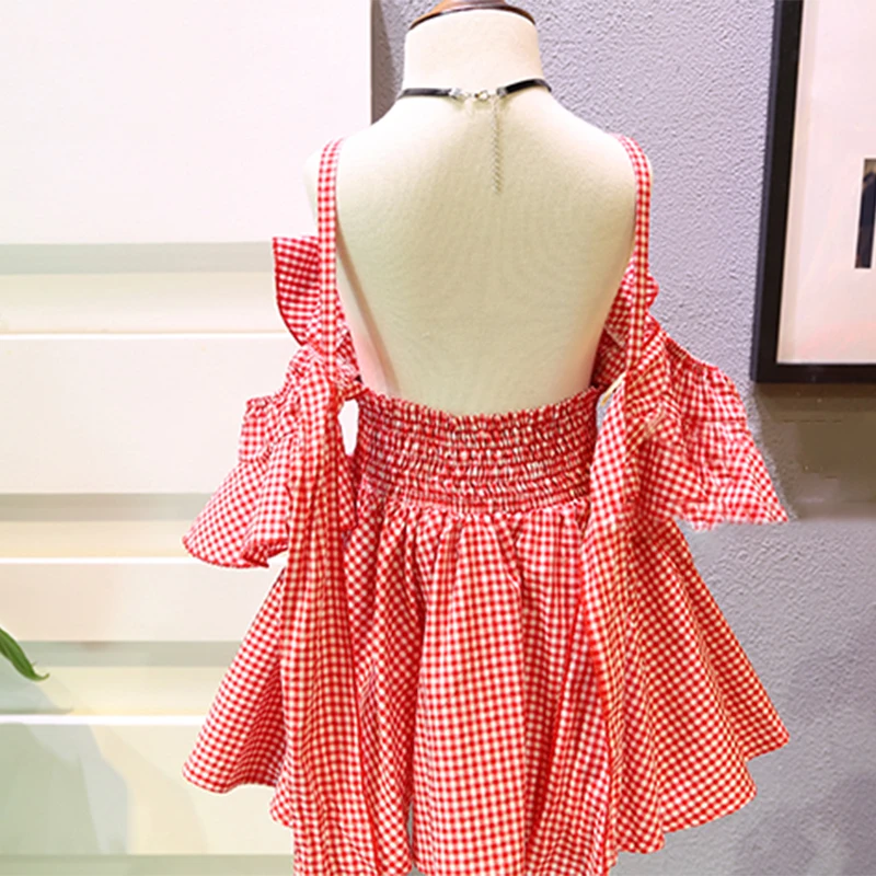 Uninice 2017 летние девочки платья оборками рукавом девочек одежда красный плед полая