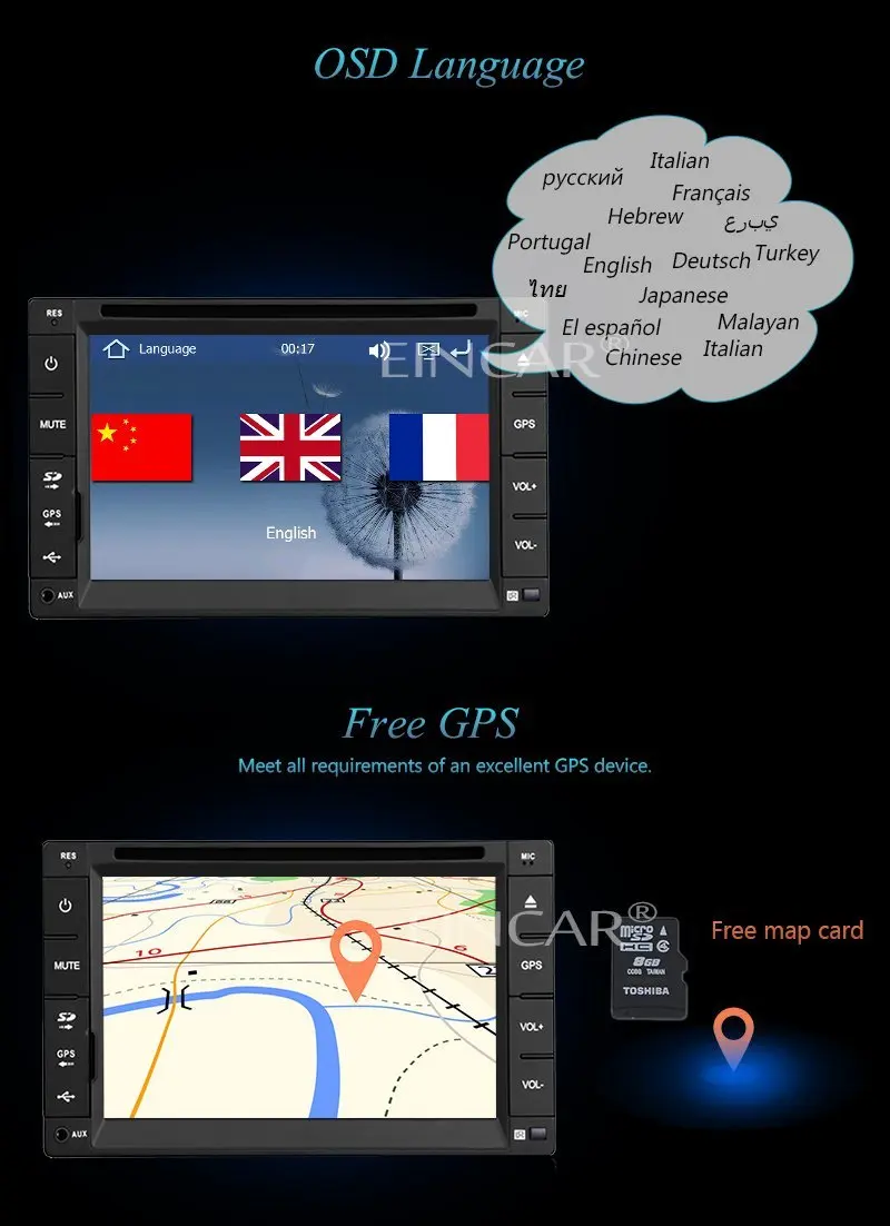 Автомагнитола 2 Din с GPS навигацией 6 дюйма Bluetooth MP3 MP4 FM/AM iPod беспроводная камера