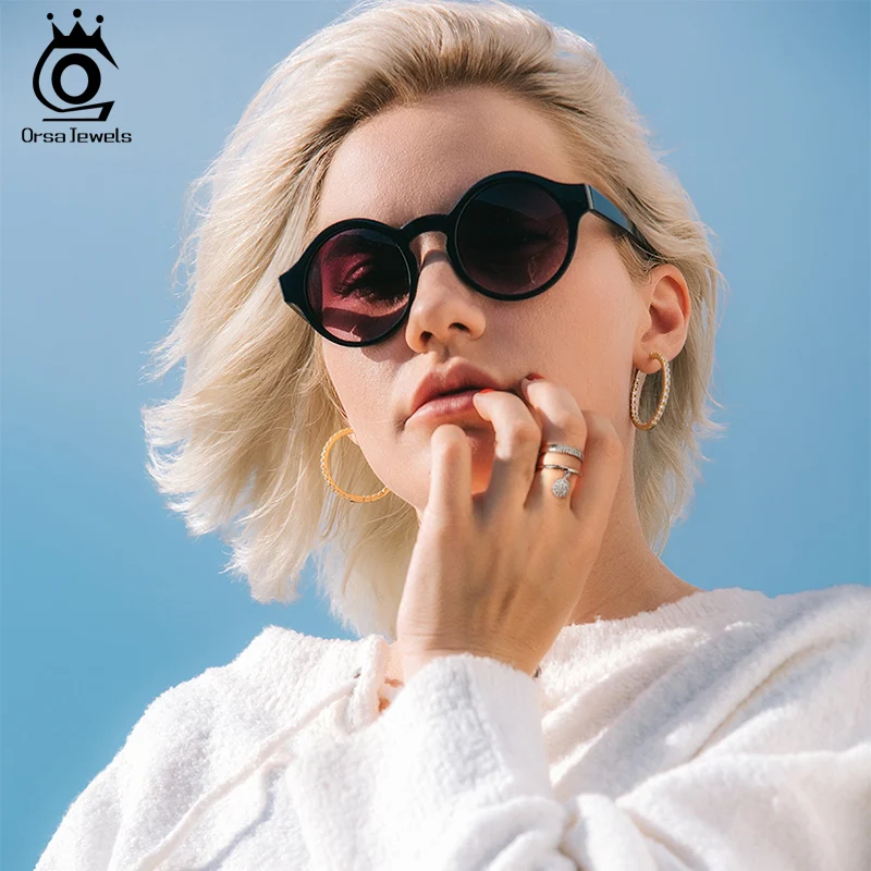 ORSA JEWELS Настоящее 925 пробы серебряные женские кольца AAA Блестящий кубический циркон паве установка женские ювелирные изделия для вечеринки SR54