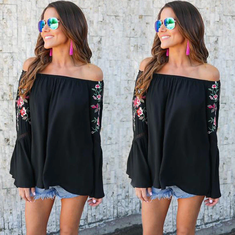 Женская блузка с открытыми плечами черная или белая Свободная Повседневная