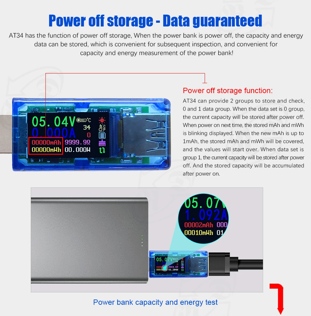 AT34 USB 3,0 цветной ЖК-Вольтметр Амперметр измеритель напряжения тока мультиметр Зарядка батареи банк питания USB Тестер