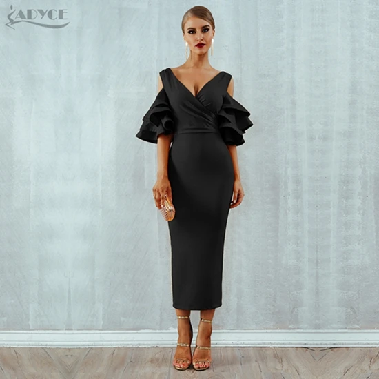 Black Adyce, новое летнее женское Клубное платье, Vestidos, вечерние платья знаменитостей, желтое, красное, с рюшами, с бабочкой, с коротким рукавом, миди, Клубные платья - Цвет: Black