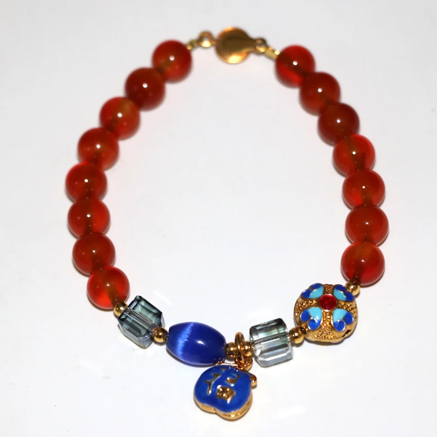 Top quality 8mm natural red stone carnelian onyx agat round beads bracelets women cloisonne hot sale jewelry 7.5inch B2954 | Украшения и