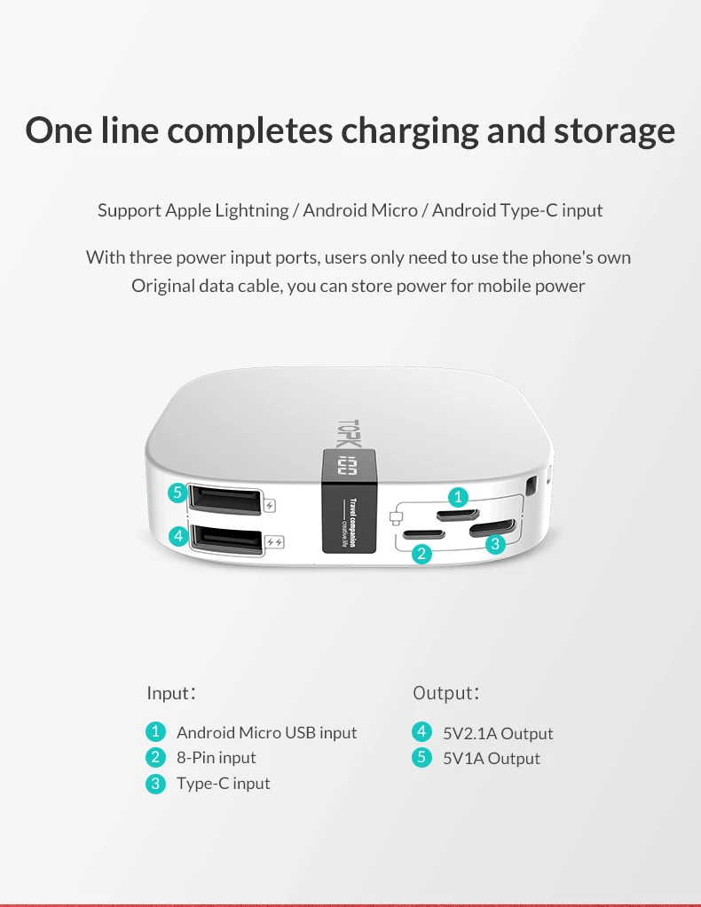 TOPK mi ni power Bank 10000 мАч Зарядное устройство, портативное зарядное устройство, внешний аккумулятор, двойной USB зарядное устройство, повербанк для iPhone Xiaomi mi 9
