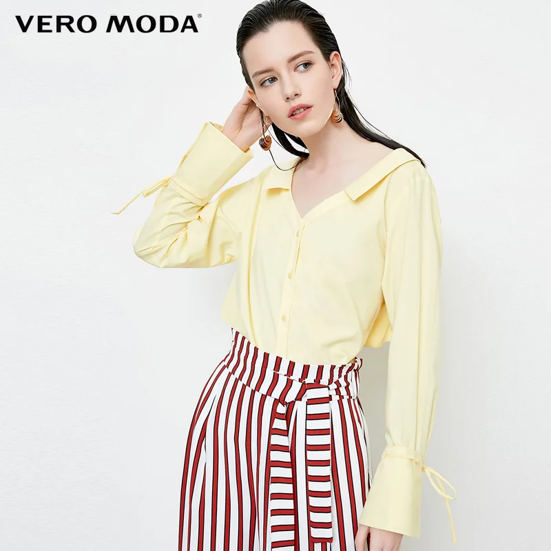 Vero Moda 2019 Весна Лето Новая женская рубашка с отложным воротником и расклешенными