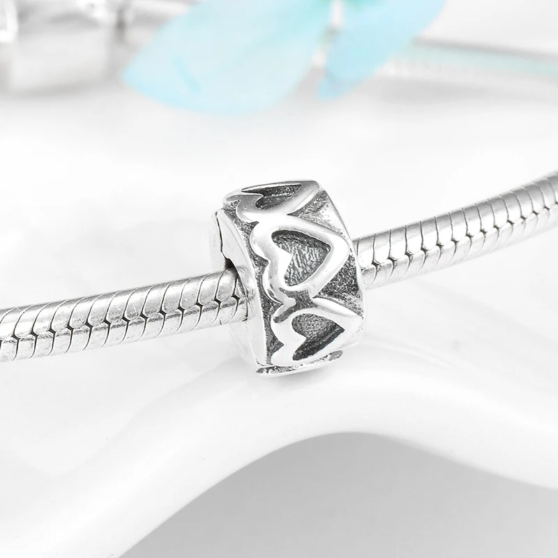 925 Sterling Silver round shape Fixed Clip Lock beads for jewelry making charms sweet heart Fit Original Pandora Charms Bracele | Украшения