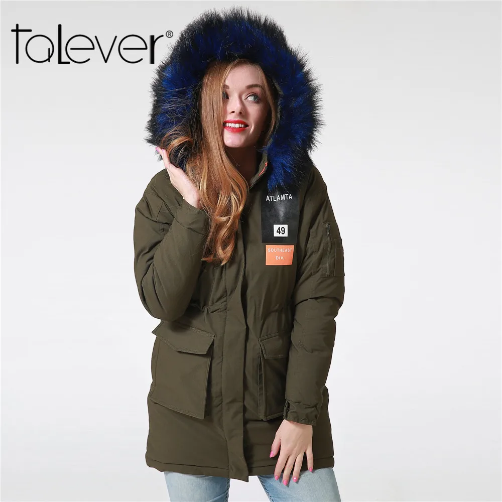 Зимние Для женщин Длинная парка Армейский зеленый искусственного красочные меха