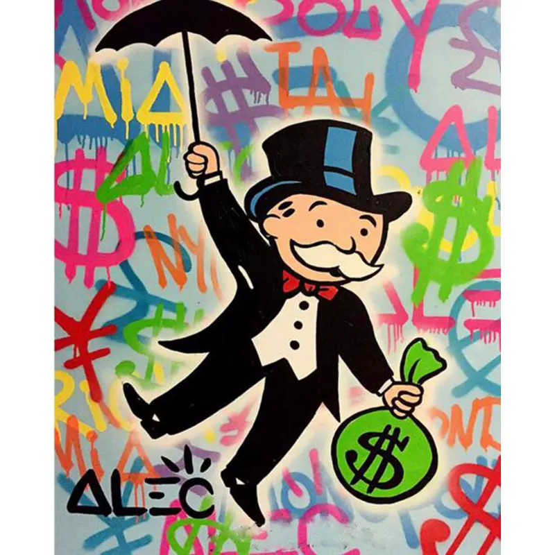 

Handmade pop art Alec Graffiti Custom oil painting money painting on canvas wall art pictures for living room urban street art